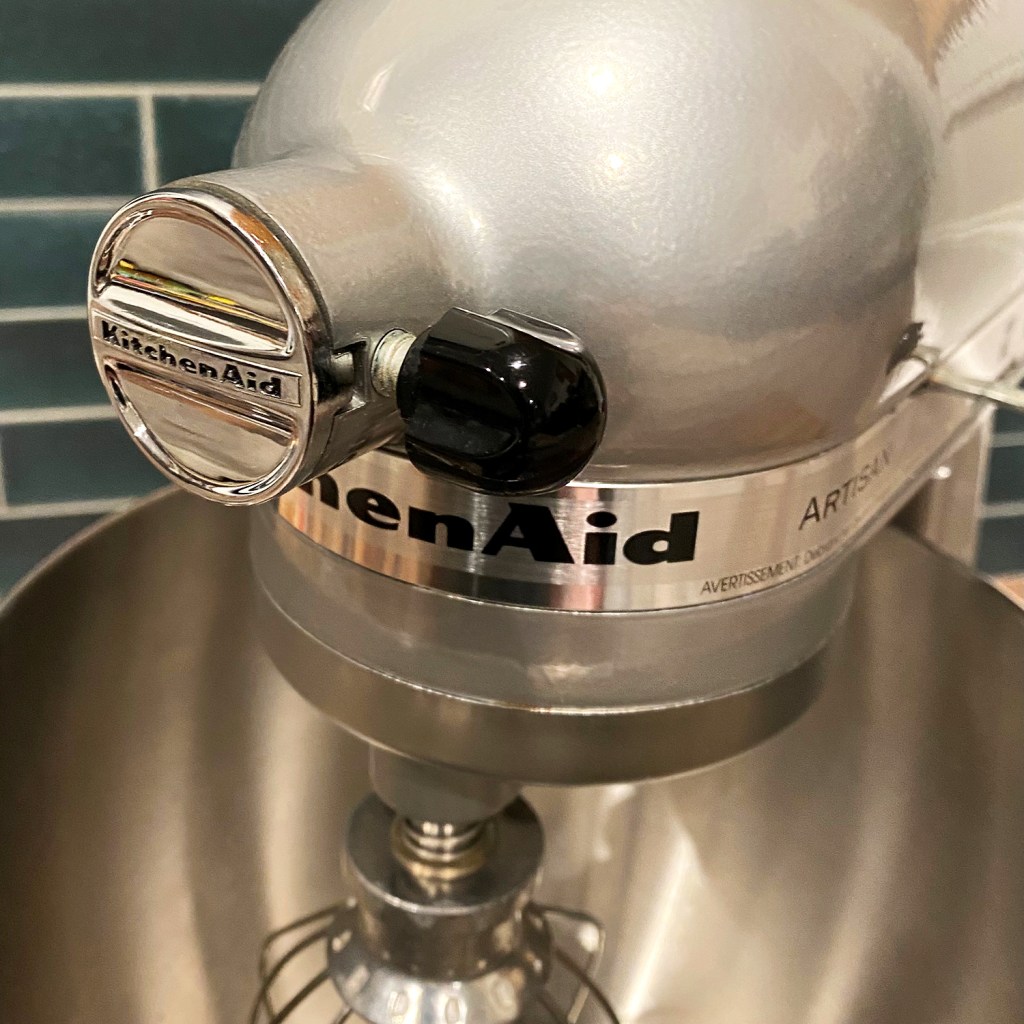 KitchenAid 5 Quart Artisan Stand Mixer in metallic chrome