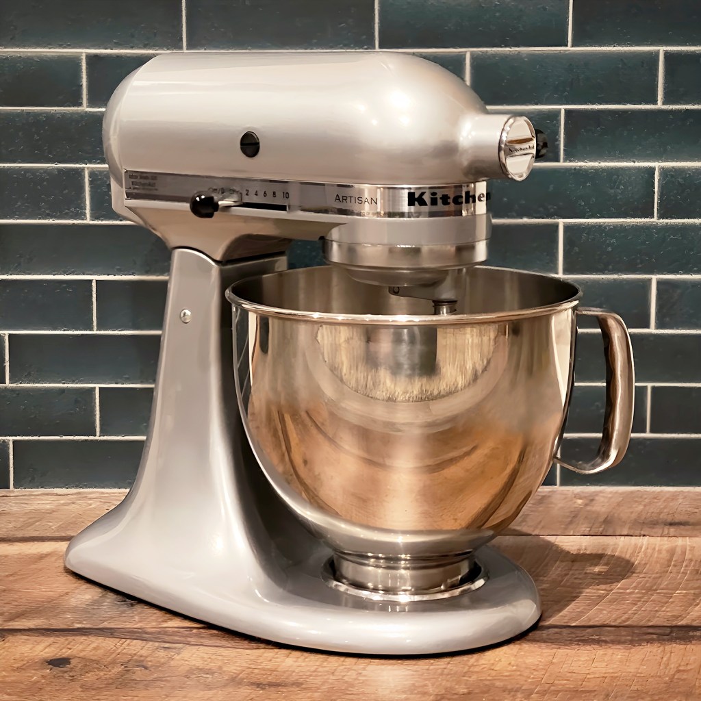 KitchenAid 5 Quart Artisan Stand Mixer in metallic chrome
