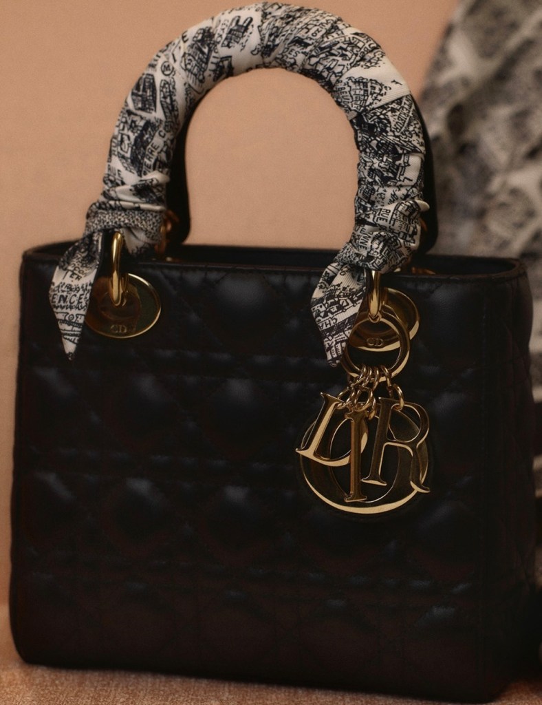 Christian Dior Lady Dior handbag silk twilly Mitzah scarves handle